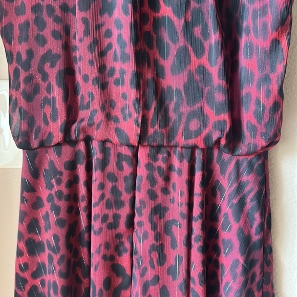 LONDON TIMES Burgundy Animal Print Sleeveless Neck Tie Maxi Dress - Picture 15 of 15